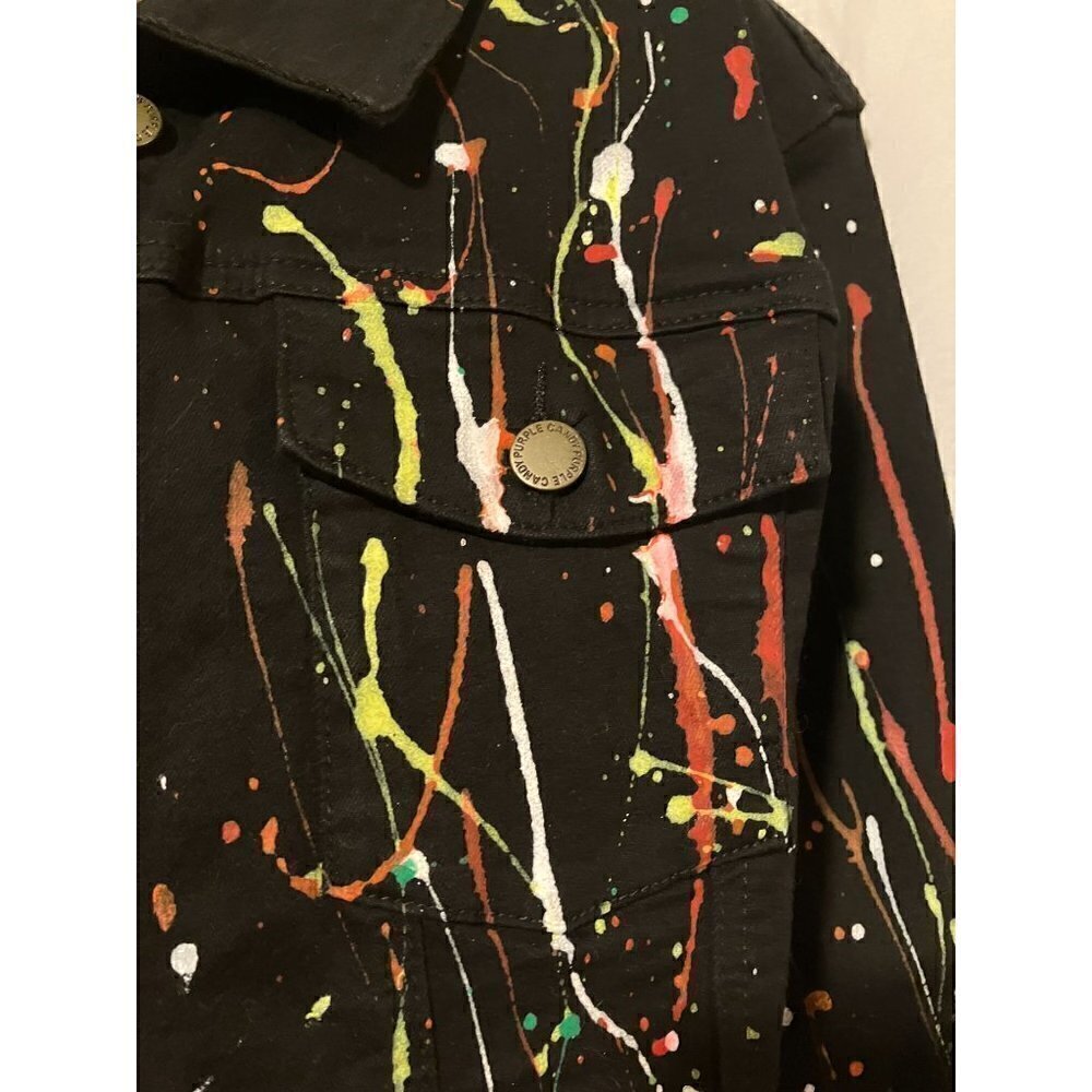NWT Purple Candy Paint Splatter Cropped Denim Jacket L Rave Psychedelic POCKETS - Picture 7 of 13